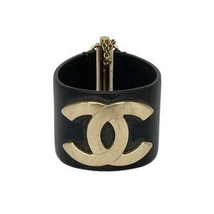 Chanel Bangle Leather Black Silver CC Logo Exclusive Edition
